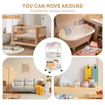 Baby Diaper Caddy, Plastic Movable Cart for Newborn Nursery Essentials Diaper Storage Organizer for Changing Table & Crib, Easy to Assemble, Baby Registry, Off-White