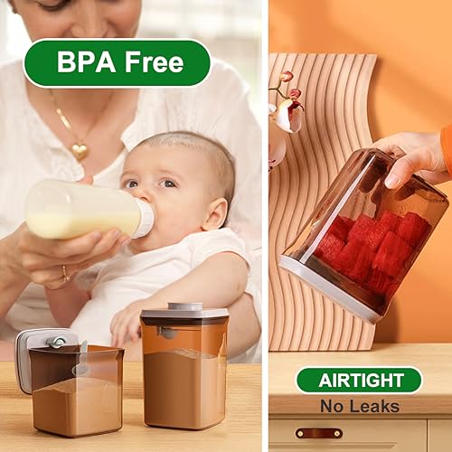 One-Push Formula Container, 2300ml Formula Dispenser with Scoop and Scraper, Milk Powder Container with Lids, BPA-Free Airtight Food Storage Container 1000g Large Capacity,Dark Brown, Rectangle