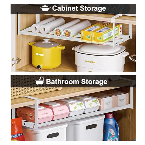 Expandable Shoe Rack Organizer - Adjustable Shoe Rack & Under Cabinet Shelf - for Shoe or Clothing Storage and Organization, Under Shelf Storage (White,1 Pcs)