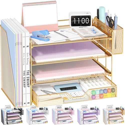 Desk Organizers and Accessories, 4-Tier Desktop Fi... (Gold | Metal)