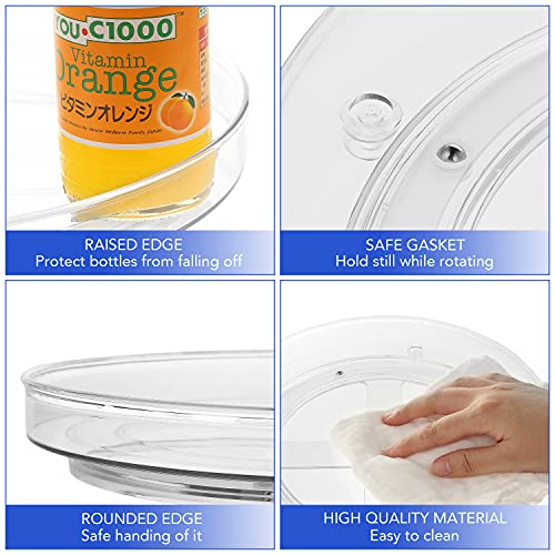 URALFA 2 Pack Lazy Susan Turntable, 10.5 Inch Spinning Cabinet Organizer | Clear Acrylic Rotating Round Lazy Susan, Plastic Spice Rack Storage for Fridge Refrigerator, Pantry, Countertop