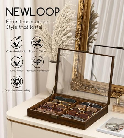 NEWLOOP 10/20/30 Wooden Pattern Sunglass Organizer Multiple Pairs of Eyeglass Ultra-thin Frame Storage Box for Women Men