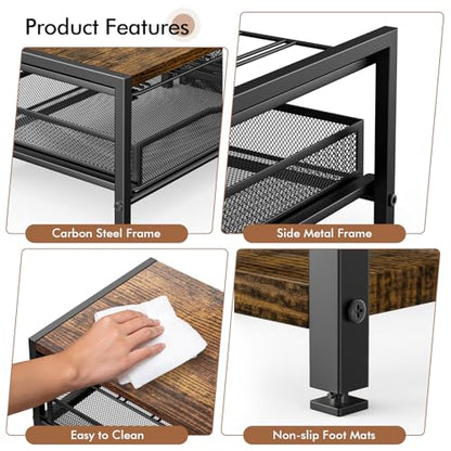 Coffee Bar Organizer for Countertop, Hold up 48 Pods, Black | 2-Tier K Cup Organizer for Countertop, K Cup Holder with Sliding Storage Drawer, Coffee Bar Station for Home & Office