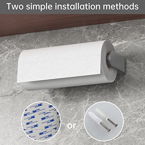 Mbillion Brushed Silver SUS304 Paper Towel Holder | Wall mounte and self-adhesive under cabinet paper towel rack, premium stainless steel for kitchen