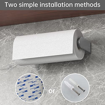 Mbillion Brushed Silver SUS304 Paper Towel Holder | Wall mounte and self-adhesive under cabinet paper towel rack, premium stainless steel for kitchen