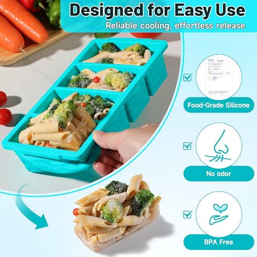 1 Cup Silicone Freezer Molds, Silicone Freezer Trays with Lid, 3-Pack | Freezer Storage Containers, Silicone Ice Cube Tray for freezing Soup Sauce Broth Leftovers, Dishwasher & Oven Safe, BPA Free