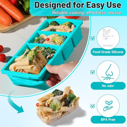 1 Cup Silicone Freezer Molds, Silicone Freezer Trays with Lid, 3-Pack | Freezer Storage Containers, Silicone Ice Cube Tray for freezing Soup Sauce Broth Leftovers, Dishwasher & Oven Safe, BPA Free