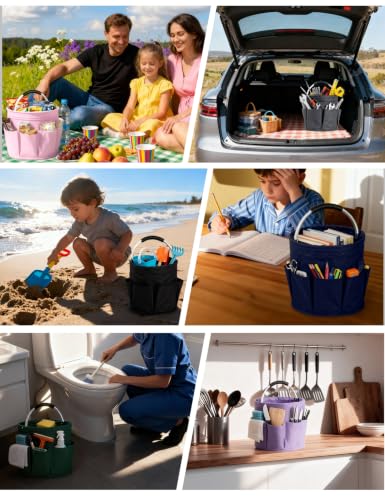 Cleaning Caddy with Handle, for Cleaning Supplies Organizer Bucket | Foldable Storage Tote with 6 Pockets,17L Large Capacity Basket for Household Organizer,Laundry Room,Bathroom & Home
