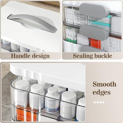 ARSTPEOE 3-Tier Medicine Organizer - Portable Medicine Cabinet with Handle | Multipurpose Medical Box, Pill Organizer, Empty First Aid Kit for Home