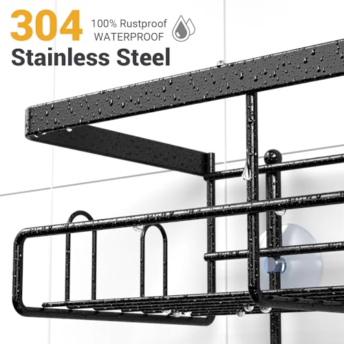 Hanging Shower Caddy Over Showerhead - Rustproof No Drill Shower Organizer | Includes Soap Holder and Hooks for Shampoo, Conditioner, and Bathroom Essentials with Quick Drainage Design