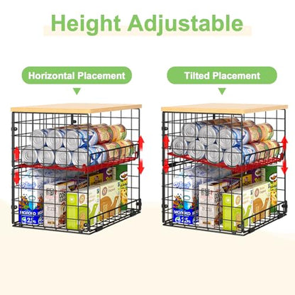 4 Pack Stackable Wire Baskets for Pantry Organizer... (Natural | Metal Wood)
