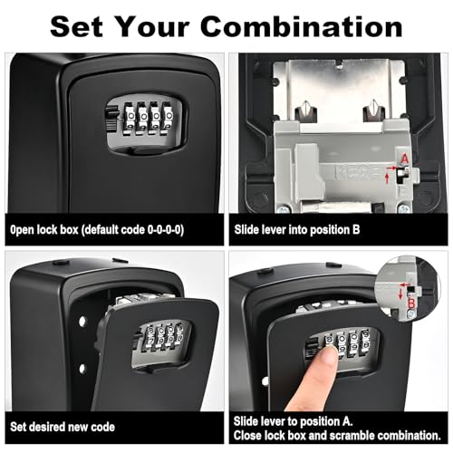 XXL Large Key Lock Box, 5.5"x4.1"x2.1", Upgraped Material | Waterproof Kirsite Combination Lockbox for Keys Outdoor, Portable Key Lock Box Wall Mount with Code (1 Pack, Black)