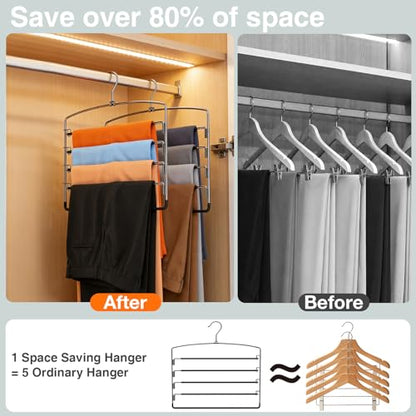 Korpai 3-Pack Pants Hangers Space-Saving Multi-Layer,150° Rotate Metal Swing Arm Non Slip Rubber Coating,Closet Organizers and Storage 360 Swivel Top Hook for Jeans,Trouser,Slacks,Skirt,Scarfs,Towels