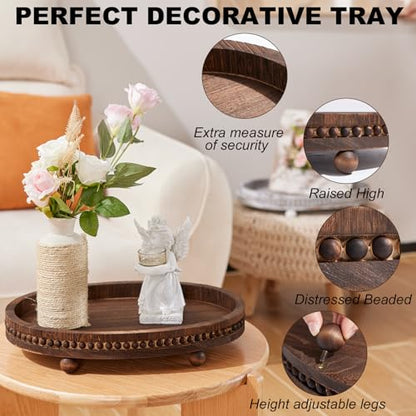 HouseJoy Wooden Decorative Tray for Table: 16×11.8in Wood Beaded Tray | Decor Tray for Coffee Table/Home/Living Room/Bathroom - Serving Tray for Kitchen Dining