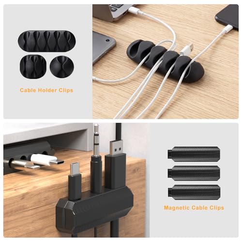 285 PCS Cable Management Kit - 4 Cable Sleeve Split, 50 Adhesive Cable Clips, 9 Cable Holder, 2 Roll Cable Organizer Straps, 200 Cable Zip Ties with 20 Mounts, for Computer TV Under Desk - Black