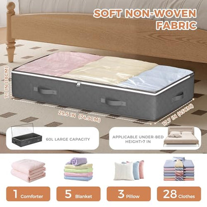 Under Bed Storage Containers, Storage Bins with Clear Lids | 4 Pack foldable organizers for clothes, blankets, shoes, bed sheets, comforter, wrapping paper, dorm storage