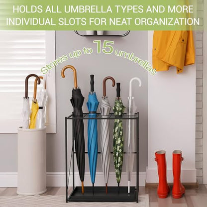 Colingmill Folding Umbrella Storage Stand Rack Holder Organizer Free Standing Umbrella Rack with Removable Drip Tray for Entryway Home Office Hotel Entry Hallway(L18.31 X W11.89 X H19.69 Inch)