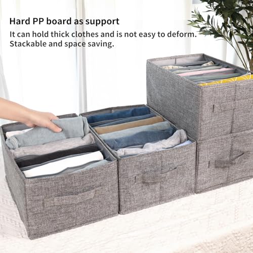 Fixwal Wardrobe Clothes Organizer 4 Pack 7 Grid Closet Storage Divider Bins | Board-Supported Design, 7 Divided Compartments, Washable Construction, for Jeans T-Shirts Pants and Leggings