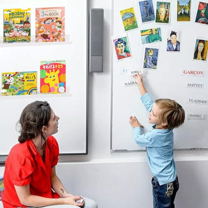 2 Pack Magnetic Book Shelf for Classroom, Strong 8.8lb Magnet Acrylic Whiteboard Shelves, Teacher Supplies Organizer for Kids Books, Posters, Flash Cards, Classroom Accessories Storage (white)