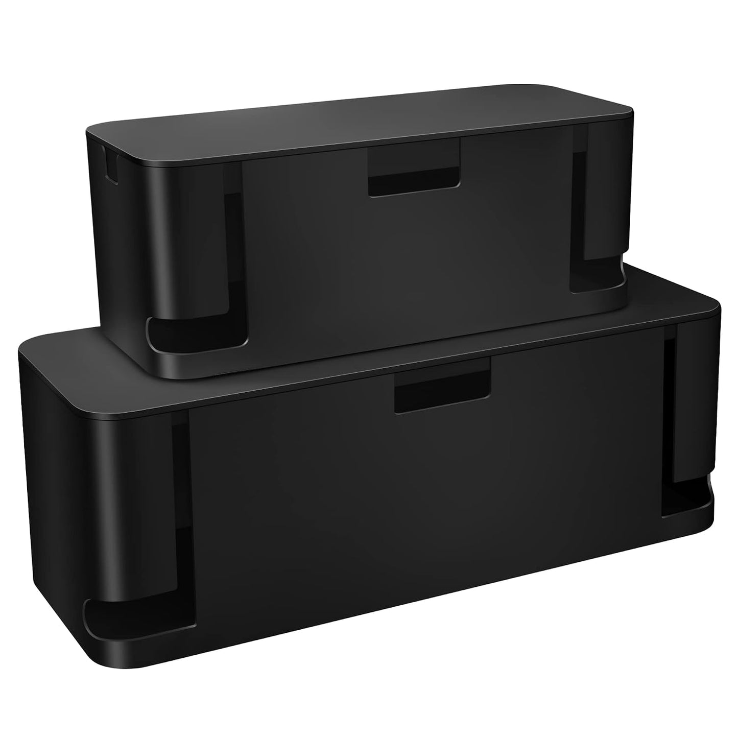 ZhiYo 2 Pack Cable Management Box, Medium & XL, Power Strip Organizer Black | Hidden Rear Cable Routing, Durable ABS Construction, Fits Power Strips Up to 13.4", Ideal for Desks, TV Areas & Floor Corners