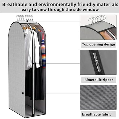 3 Pcs 10" Gusseted Garment Bags 40" & 50" PEVA Breathable Dust Cover | clothes storage bags,Garment Bags,Hanging Clothes Covers with Bedroom,Suits,Padded Clothes, Dress, Shirts, Sweaters, Keep Dry