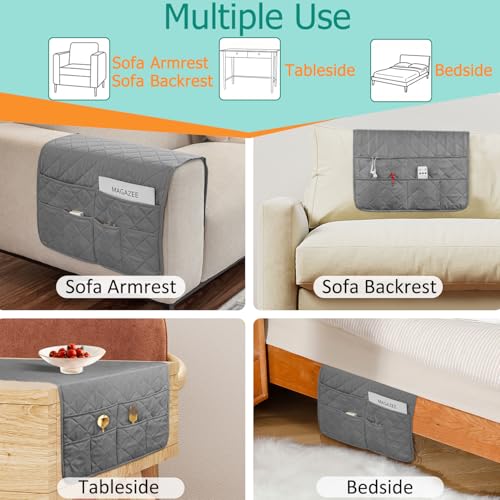 Remote Control Holder for Recliner Non-Slip Armchair Caddy Couch Armrest Organizer, Arm Chair Bedside Caddy Storage Organizer for Recliner Couch With 6 Pockets for Magazine, Tablet, Phone, iPad (Grey)