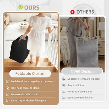 STORAGE MANIAC 2-Pack Large Laundry Hamper, 100L (26.4 Gal) Collapsible Laundry Basket with Bamboo Handles, Freestanding Waterproof Clothes Hamper for Laundry Room, Bedroom, Dorm, Towels, Black