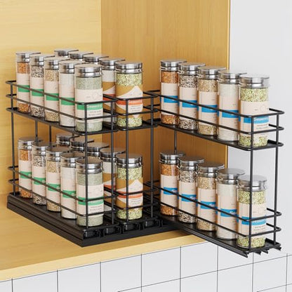 Mystozer Pull Out Spice Rack Organizer for Cabinet, Slide Out Spice Racks, Easy to Install Spice Cabinet Organizers, 7.4" Wx10.43 Dx8.26 H, 3 Drawers 2 Tiers(Black)