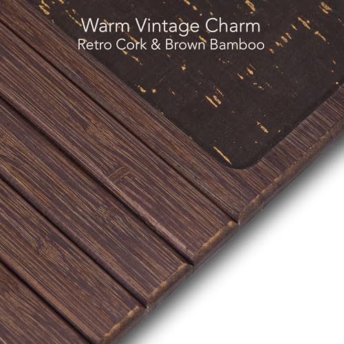 DETOR Couch Arm Tray with Retro Cork Pad, Brown-Stained Bamboo Finish | Enhanced Non-Slip Bottom, Sturdy Bamboo Slats, Fits Armrests 4.6" and Wider