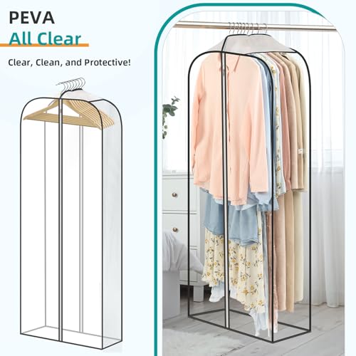 LANDNEOO 6 Pack Clear Garment Bags for Hanging Clothes with Zippers on Double Sides - 32&40&60" Long Suit Bags - 10'' Clothes Storage for Coat, Dress, and Fur in Closet