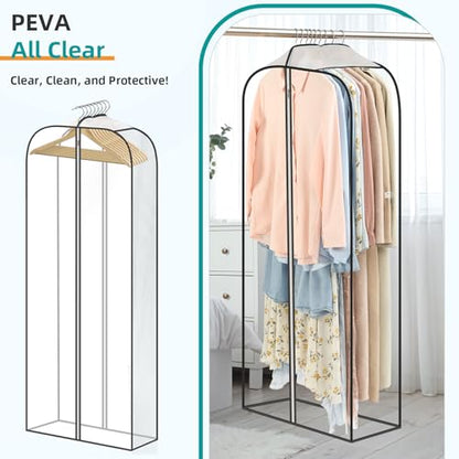 LANDNEOO 6 Pack Clear Garment Bags for Hanging Clothes with Zippers on Double Sides - 32&40&60" Long Suit Bags - 10'' Clothes Storage for Coat, Dress, and Fur in Closet