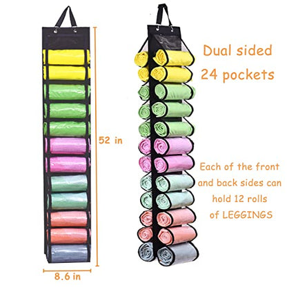 Legging Storage Bag Storage Hanger Can Holds 24 Leggings or Shirts Jeans Compartment Storage Hanger, Foldable Leggings Organizer Clothes Portable Closets Roll Holder (Black)
