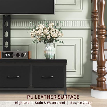 TV Stand with Mount & 4 Drawers, Entertainment Center | Modern Media Console up to 75 inch TV, Fabric Dresser TV Stand for Living Room Bedroom