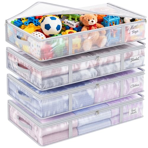 Under Bed Storage Containers 4 Pack 90L Mesh Clear... (4 Count | Clear | Plastic)