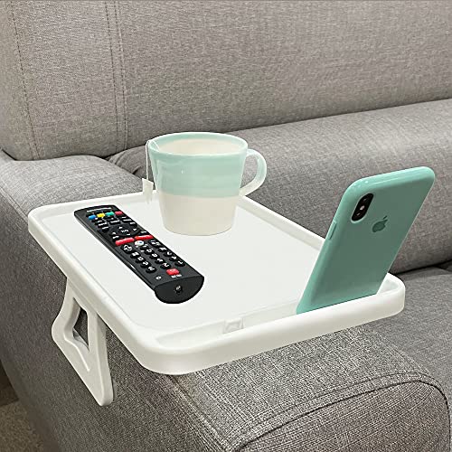Xchouxer Sofa Armrest Clip Table, TV Snack Tray, Handy Remote Controls/Drinks/Phone Holder (White)