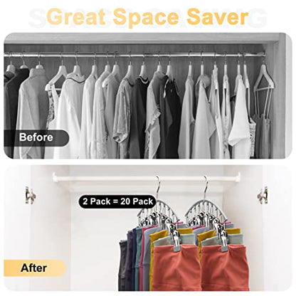 Legging Organizer for Closet, Metal Yoga Pants Hanger w/Rubber Coated 2 Pack w/10 Clips Hold 20 Leggings, Hangers Space Saving Hanging Closet Organizer for Closet Organizers and Storage-Grey