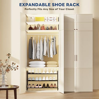 Mavivegue 18-33” Expandable Shoe Rack for Closet, 3-Tier Shoe Organizer, Adjustable Shoe Rack for Front Door Entrance, Entryway