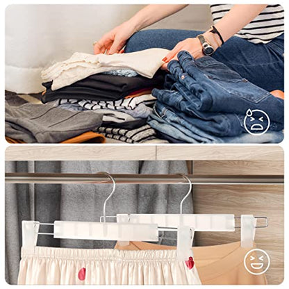 GUANJUNE Clothes Pants Hangers, Space-Saving Skirt Holders with 360 ° Swivel Hooks, Adjustable Clips, Trouser Hangers, Clothes Coat Garment Jeans Hangers (20 Pack, Transparent)
