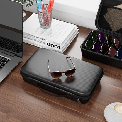 Travel Sunglasses Organizer, Hard Shell Sunglass Case Adjustable Slots for Multiple Sunglass Eyeglass Case