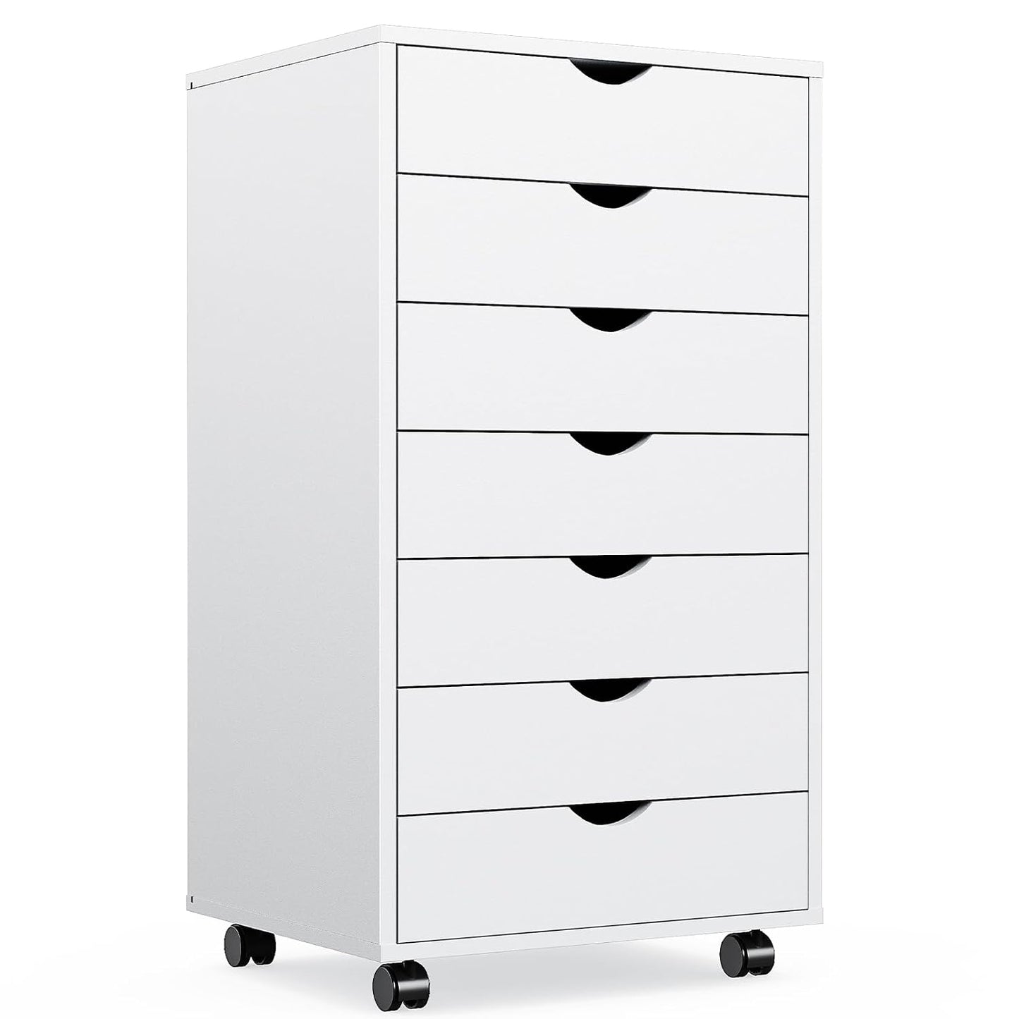 OLIXIS 7 Drawer File Cabinet on Wheels, Printer Stand | Fits Under Desks, Wood Storage Organization Holds Printer, Office Supplies, Not For Hanging Files, For Home Office Use White