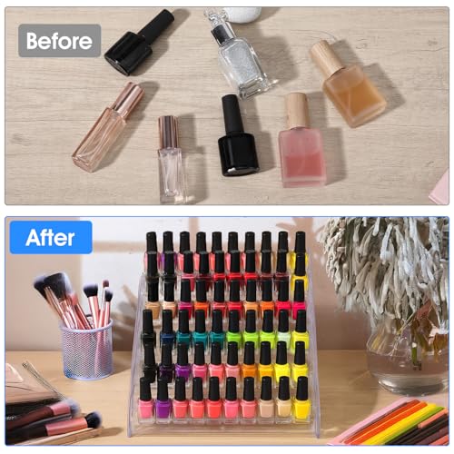 2 Pack Acrylic Nail Polish Organizer 84 Bottles of 7 Layers Acrylic Display Rack Clear Nail Polish Paint Organizer Holder Rack Eyeglasses Shelf Essential Oils Holder Stand No Tool Needed Assembly
