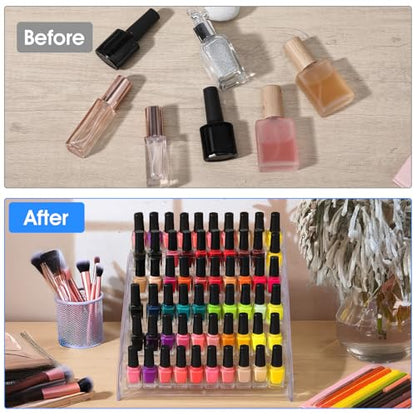 2 Pack Acrylic Nail Polish Organizer 84 Bottles of 7 Layers Acrylic Display Rack Clear Nail Polish Paint Organizer Holder Rack Eyeglasses Shelf Essential Oils Holder Stand No Tool Needed Assembly