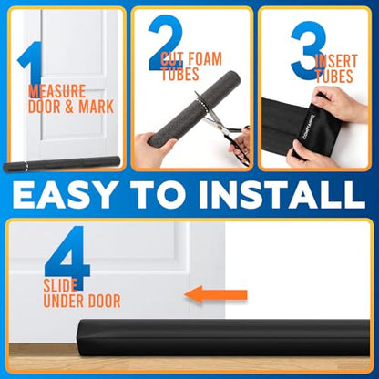 Comfyanno Under Door Draft Stopper - Bottom Door Seal & Gap Filler- Fits 30” to 36” Door, Block Noise, Sound, Air, Bugs, Dust, Easy to Install, Double Side Block, No Adhesive, Black