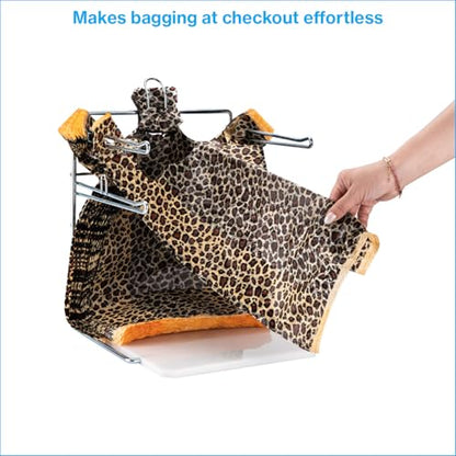 Plastic Grocery Bag Holder - Durable Chrome Stand for Easy Storage - Fits 11½”W x 6”D x 21”H Bags - Compact Unit, 12" W x 12" L x 16" H