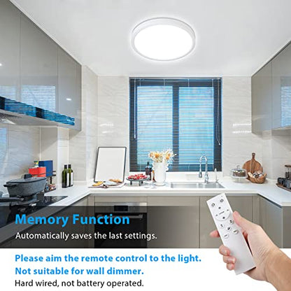 Dimmable Ceiling Light with Remote Control, Wired 8.7Inch 18W 3000K-6000K Light Color Adjustable, Round LED Flush Mount Ceiling Lamp, White Flat Panel Lights for Dining Room, Bedroom, Kitchen