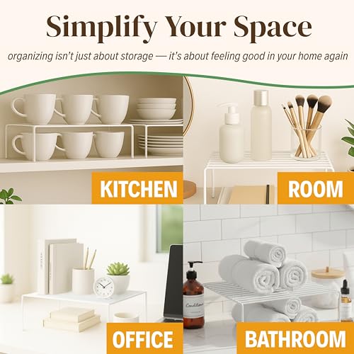 Evelots 2-Pack Wire Shelves, Cabinet Shelf Risers & Freezer Organizers | Rustproof dish risers for cabinets double storage space; use as small wire freezer shelves, pantry racks or shelf extenders.