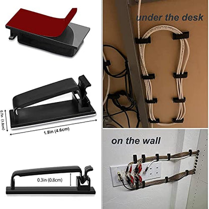 SOULWIT 50Pcs Self Adhesive Cable Management Clips - Black | for TV PC Ethernet Cable, Wall, under Desk Home Office