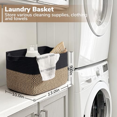 Goodpick Woven Storage Basket for Shelves, 13" x 10" x 9", Black Jute | Stylish Gift Basket for Office & Home, Wicker Baskets for Books, Toys & Towels Storage, Nursery & Bedroom Closet Organization