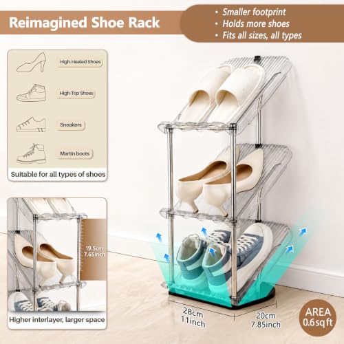 Patinao Sloping Narrow Shoe Rack 5 Tiers - Free Standing Vertical Shoes Racks for Small Spaces and Corner, Shoe Storage Organizer for Entryway, Tall Slim Shoe Shelf Cabinet for Shoes and Boots