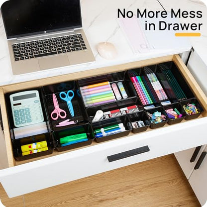 Vtopmart 25 Pack Plastic Drawer Organizers with Non-slip Rubber Pads | 4-Size Versatile Makeup Organizer, Storage Containers Small Bins for Makeup, Jewelries, Bedroom, Kitchen Utensils and Office